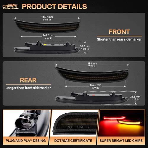 Miniatura 3 de Luces LED de marcador lateral rojo ámbar para Dodge Charger SRT Hellcat Scat Pack 2015 2016 2017 2018 2019 2020 2021 2022 2023 2024, kit de lente