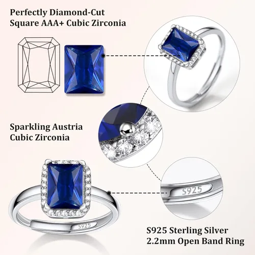 Miniatura 4 de 925 Sterling Silver Birthstone Rings for Women Girls with Clear 2ct HeartRoundTeardropSquare Crystal, Solitaire Diamond Halo Open Bands Cubic