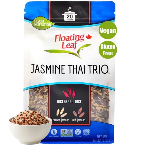 Floating Leaf Mezcla de arroz silvestre – Arroz orgánico sin OMG y sin gluten | Trío de arroz tailandés de jazmín mezclado con arroz con arándano,
