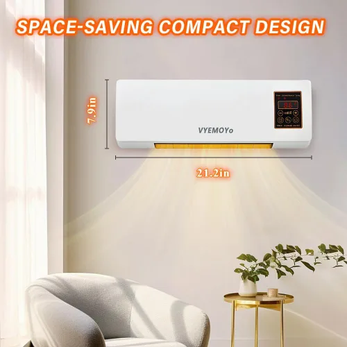 Miniatura 9 de Calentador de pared eléctrico de 1400 W para uso en interiores, cerámica PTC, calentamiento rápido 3S, temporizador de 6 horas, protección contra