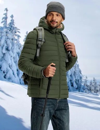 Miniatura 3 de TACVASEN - Chaqueta acolchada con capucha para hombre. Forro de sherpa, resistente al agua, cortaviento, aislada. Chaqueta abrigada para invierno