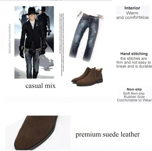 Miniatura 3 de Botas Chelsea de cuero para hombre, acogedoras botas formales de gamuza chukka de estilo formal, cómodas y formales.