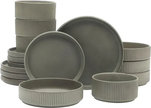 Miniatura 16 de Gibson Elite Peach Orchard 12-Piece New Bone China Dinnerware Set Service for 4, Embossed Fluted Plates and Bowls, Dishwasher and Microwave Safe
