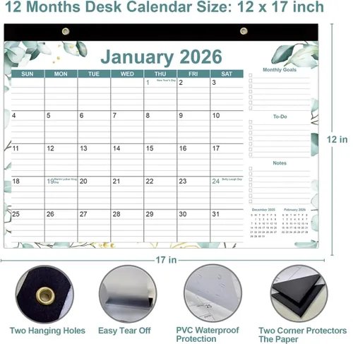 Miniatura 3 de Calendario de escritorio 2026, calendarios de 12 meses de enero de 2026 a diciembre de 2026, calendario de escritorio 2026 con papel grueso, 17 x 12