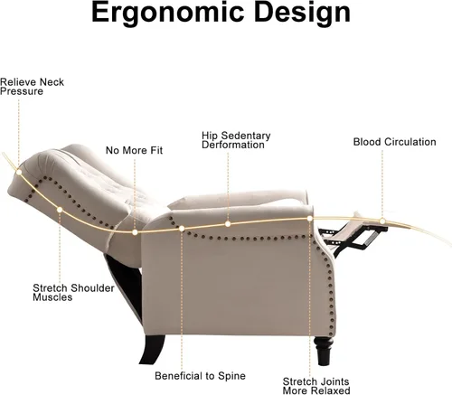 Miniatura 4 de EBELLO Silla reclinable con respaldo, sillón de tela con respaldo y decoración de remaches, sillón acentuado de estilo mitad de siglo con respaldo