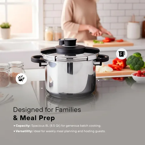 Miniatura 3 de KOCHSTELLE Olla a presión de acero inoxidable de 8L para preparación del hogar y comidas Olla a presión de 8 cuartos con tapa de sistema
