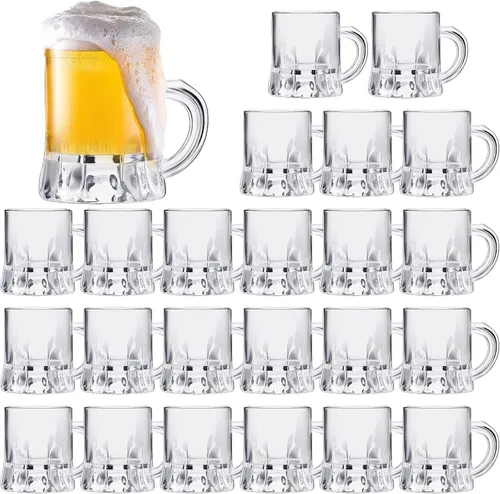 Miniatura 12 de Meanplan Juego de 48 mini tazas de cerveza a granel, vasos de chupito de 1 onza pequeña transparente con asas, mini tazas de whisky de degustación