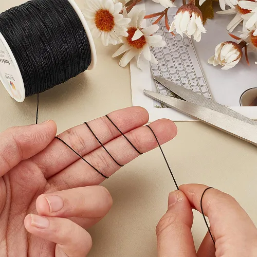 Miniatura 3 de PH PandaHall - Hilo encerado de poliéster negro de 0,5 mm, 106 metros de cuerda encerada redonda para bisutería, collar, pulsera, fabricación