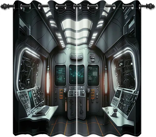 Miniatura 15 de Renaiss Cortinas para ventana del espacio exterior, paso interior de la estación espacial, corredor de ciencia ficción futurista, vista