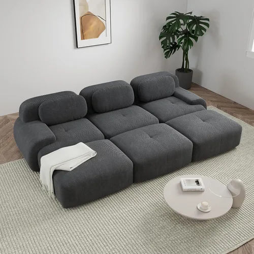 Miniatura 35 de Sofá modular sin hueso de 117 pulgadas, sofá modular en forma de L para sala de estar, sofá comprimido con asiento profundo, sofá nube de pana