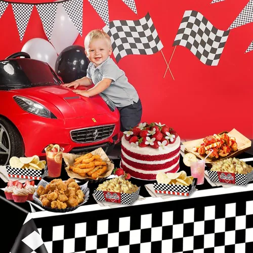 Miniatura 3 de 24 Piezas Bandejas de Comida Temática de Autos de Carreras Suministros para Fiestas de Pista de Carreras Decoraciones Vajilla Temática de Deportes