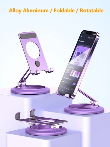 Miniatura 2 de Aluminum Dual Folding Cell Phone Stand, 360° Rotation Fully Adjustable Foldable Tablet Stand, Compatible with iPhone 13, 14 Pro Max, SE, XR, Samsung