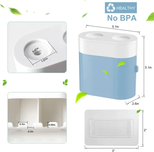 Miniatura 6 de Soporte para cepillos de dientes, dispensador de pasta de dientes montado en la pared con tapa, 4 ranuras, organizador de almacenamiento de cepillos