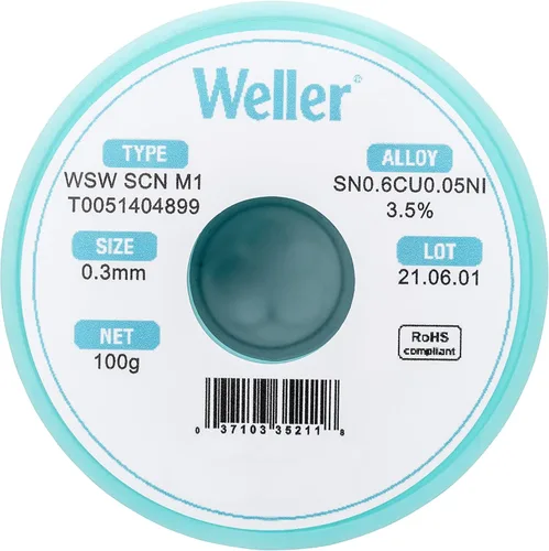 Miniatura 2 de Weller WSW SCN M1 (T0051404899) Alambre de soldadura sin plomo, diámetro: 0.012 in / 0,012 pulgadas, peso: 100 g / 3,527 oz, aleación