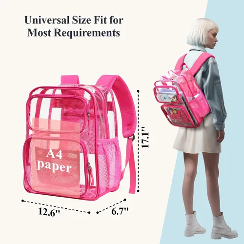 Miniatura 8 de PACKISM Mochila Transparente para la Escuela - 17 pulgadas Mochila Escolar Transparente Grande de Servicio Pesado, Mochila Transparente de PVC