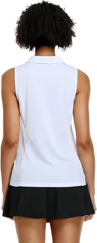 Miniatura 3 de COOrun Polo de golf para mujer, sin mangas, de secado rápido, ligero, cuello en V, con cuello en V