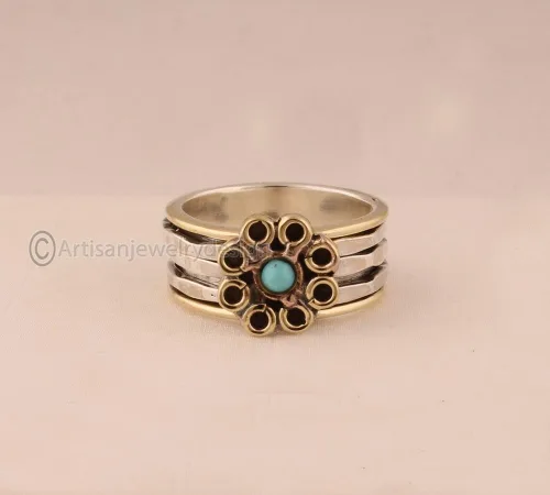 Miniatura 4 de Anillo de plata 925, hecho a mano para mujer, anillo giratorio de declaración, anillo giratorio antiestrés, anillo minimalista de plata, anillo