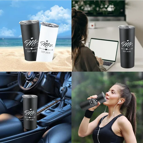 Miniatura 4 de DHQH Juego de Tumblers Mr and Mrs 2026, Regalos de Compromiso y Boda para Parejas Esposa Esposo Futura Novia Recién Comprometidos Tumbler de Viaje