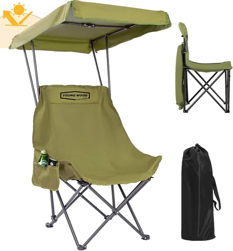 Miniatura 12 de YOUNG WOOD Silla de Camping y Playa Portátil con Toldo de Sombra, Plegable Ligera de Gran Tamaño para Todos, Fácil de Abrir y Cerrar Sin