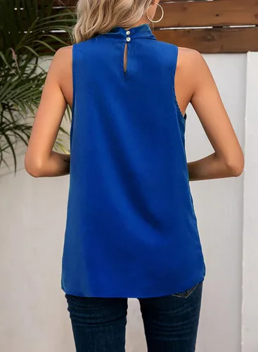 Miniatura 3 de LOLONG Blusas de gasa sin mangas con cuello alto para mujer, estilo halter, blusas casuales de gasa