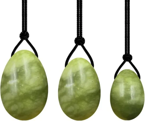 Bolas de huevo de cristal natural de jade natural perforadas, huevos verdes