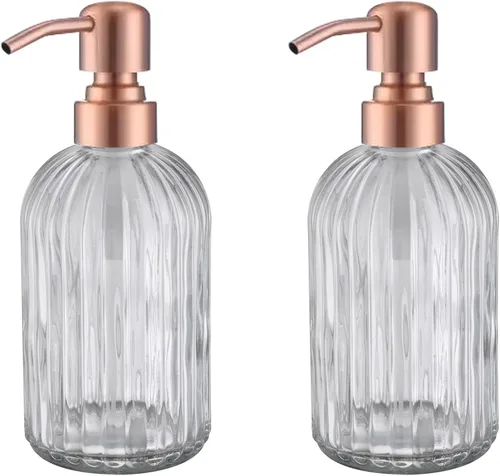 Miniatura 17 de Dispensadores de jabón de vidrio para cocina y baño, botella de vidrio pesado de 16 onzas, bomba de níquel cepillado de acero inoxidable