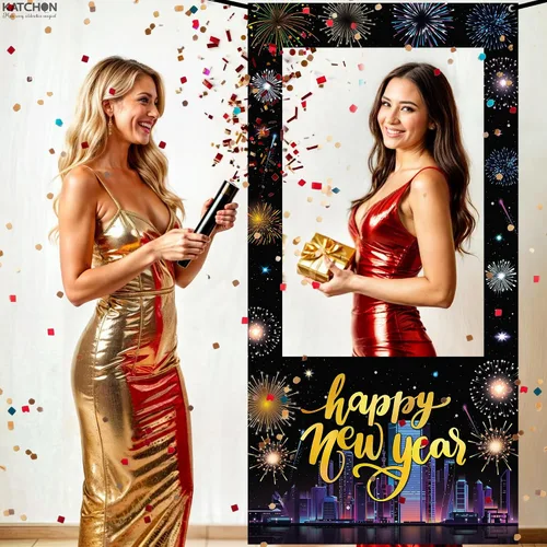 Miniatura 4 de KatchOn, Marco de cabina de fotos de Año Nuevo, grande, 74 x 36 pulgadas, marco de cabina de fotos de feliz año nuevo, suministros de fiesta de Año