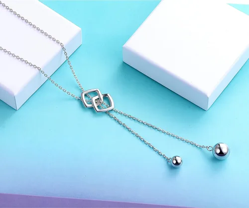 Miniatura 4 de DAOCHONG Collar largo de plata de ley S925 con borla redonda para mujer, 30 pulgadas (cadena ajustable), Plata esterlina