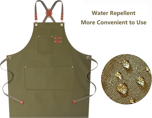 Miniatura 5 de AFUN Delantales de chef para mujeres y hombres con bolsillos grandes, delantal de trabajo repelente al agua de lona de algodón, talla M a XXL