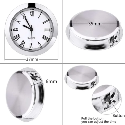 Miniatura 2 de Inserto de reloj de cuarzo redondo de 1-1/2 pulgadas (1.457 in) con números romanos para agujero de 1.378 in de diámetro (bisel plateado)