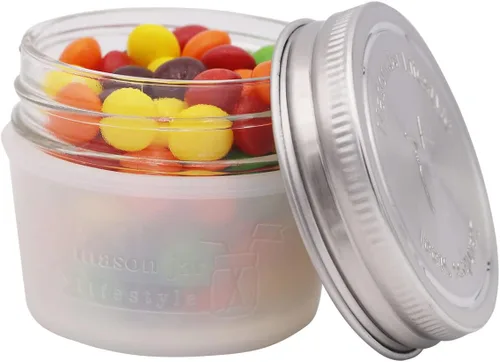 Miniatura 4 de Mason Jar Lifestyle - Fundas de silicona de 4 onzas para proteger bolas pequeñas, Kerr, tarros acolchados para conservas (escarcha, paquete de 2)