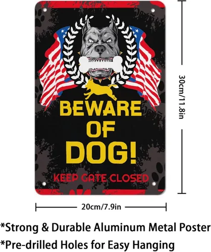 Miniatura 2 de BOBA BLANKET Letrero de metal con texto en inglés «Beware Of Dog» para decoración de pared, divertido cartel de arte para bar de café, 12 x 8