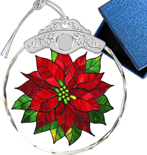 Miniatura 13 de Adornos de Navidad – Pájaros Cardenales y Flores Ornamento de Vidrio Emplomado – Decoración Navideña – Adornos para Árbol de Navidad – Regalos