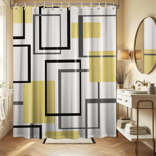 Miniatura 47 de Cortina de Ducha en Blanco y Negro Geométrica Cortinas de Ducha para Decoración de Baños de Hombres Juego de Cortina de Baño en Negro Blanco y Gris