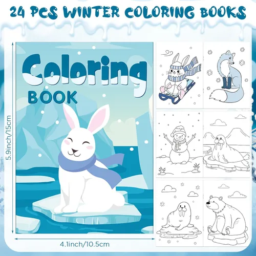 Miniatura 2 de Funrous 24 piezas de libros para colorear de invierno y Navidad a granel con 20 crayones apilables, páginas para dibujar de osos polares, muñecos