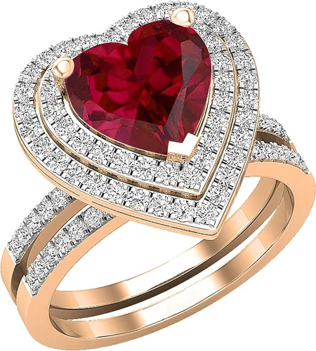 Miniatura 6 de Dazzlingrock Collection Juego de anillos de compromiso de doble halo con diamantes naturales redondos y piedras preciosas creadas en laboratorio