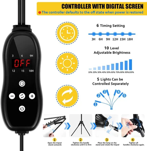 Miniatura 4 de Luces de cultivo para plantas de interior, luz LED de espectro completo Aukphie con soporte, temporizador de encendido/apagado automático