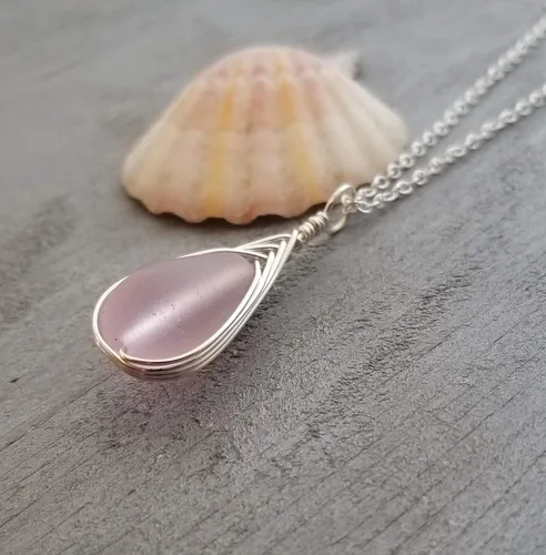 Miniatura 74 de Yinahawaii Collar de cristal de mar hecho a mano, joyería hawaiana para mujer, collar de lágrima trenzada, joyería única de cristal de mar