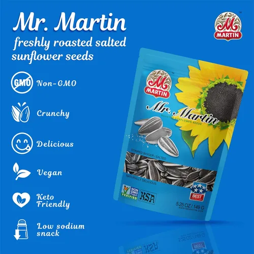 Miniatura 5 de MR. MARTIN Semillas de girasol recién tostadas, jumbo, crujientes, deliciosas, sin OMG, veganas y cetogénicas, aperitivo bajo en sodio, 5.25 onzas