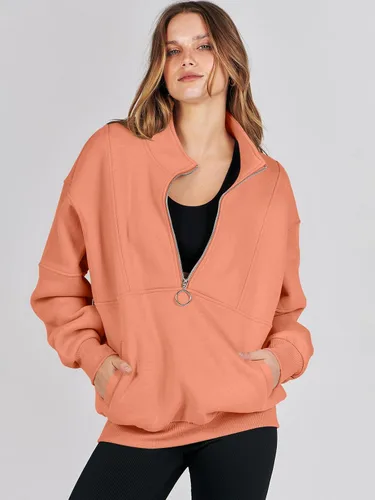 Miniatura 3 de ANRABESS Sudaderas de forro polar con media cremallera para mujer, de gran tamaño, con cremallera de un cuarto, ropa de moda para otoño de 2024