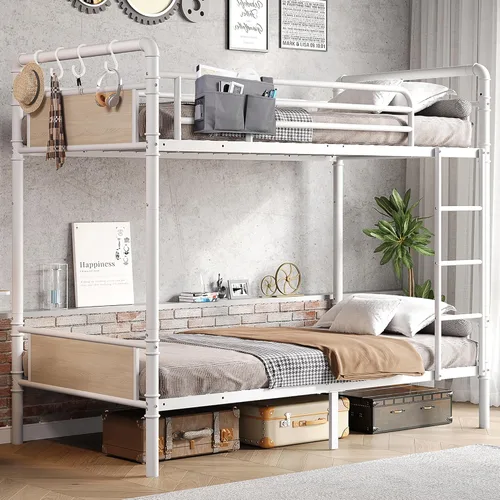 Miniatura 13 de Jocoevol - Litera de metal Twin over Twin, literas industriales de alta resistencia con rieles de seguridad y diseño de ahorro de espacio, cama