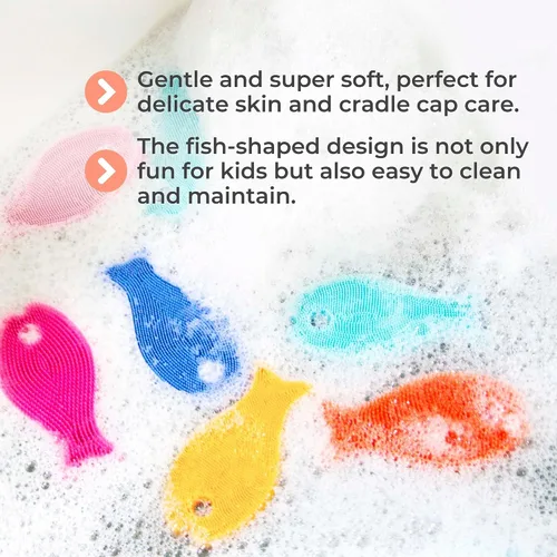 Miniatura 4 de Innobaby, esponja exfoliante de baño inteligente de silicona antimicrobiana con forma de pez., Rosa claro/ fucsia