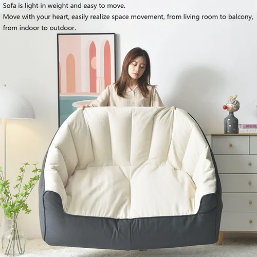 Miniatura 4 de (Sin relleno) Puf sin frijoles para adultos, sofá de dos asientos, tumbona, muebles para interiores y exteriores, color beige