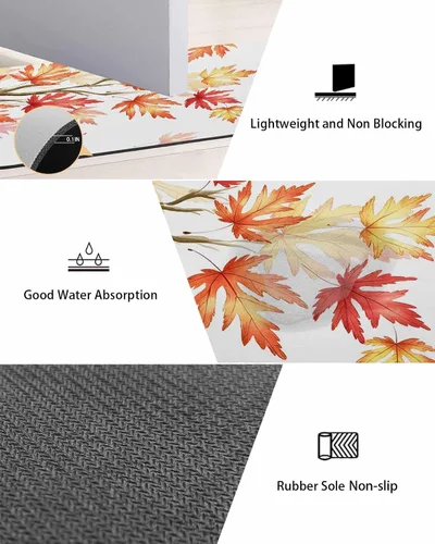 Miniatura 3 de Tapete de baño con hojas de otoño, antideslizante, de secado rápido y absorbente, de tierra de diatomeas, para fregadero de cocina, lavable
