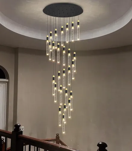 Miniatura 16 de Lámpara de araña moderna de 118 pulgadas con 12 luces para sala de estar, luminaria LED regulable para entrada, luz de techo alto, iluminación