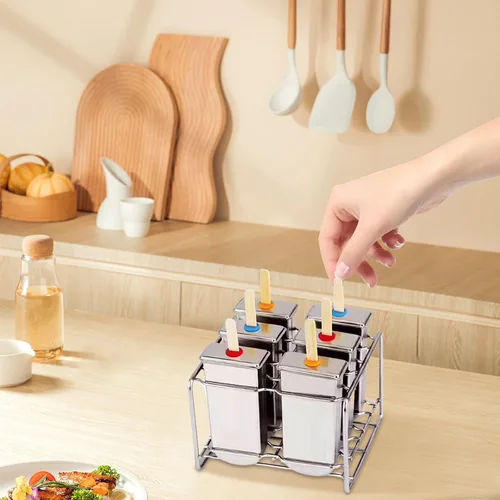 Miniatura 4 de Moldes de paletas de acero inoxidable, juego de 6 moldes para hacer helados, moldes de paletas caseras reutilizables de metal con 50 varillas