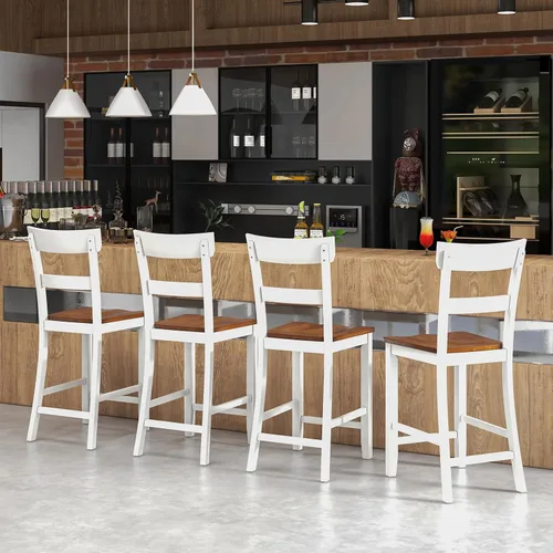 Miniatura 2 de Giantex Juego de 4 Taburetes de Bar de Madera de Altura de Mostrador, 24.5" Sillas de Bar de Comedor de Madera Estilo Granja con Marco de Madera