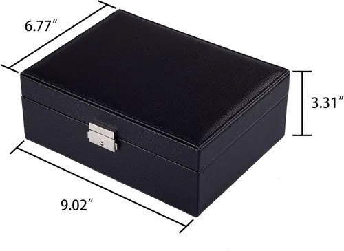 Miniatura 4 de Kendal 2 bandejas de cuero negro viaje joyero caja organizador de almacenamiento con cerradura LJT004BK