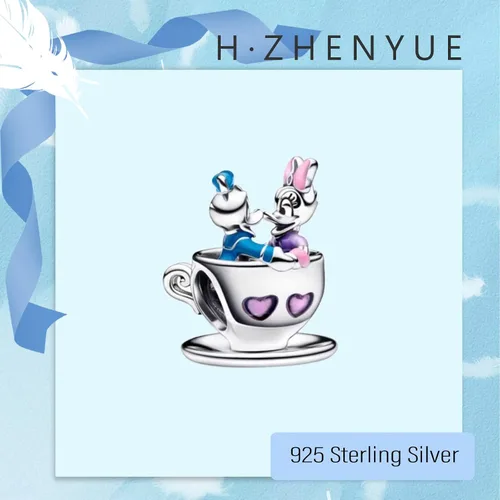 Miniatura 2 de Dijes de plata de ley 925 de dibujos animados de pato, ratón, oso, elefante, dragón chino, cuentas colgantes para pulseras y collares, joyería