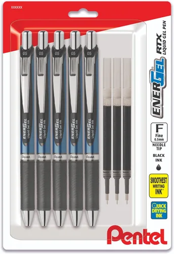 Miniatura 7 de Pentel Energel RTX - Bolígrafos de punta de aguja de 0.020 in, juego de bolígrafos de gel líquido retráctiles Energel RTX - Paquete de 5 bolígrafos